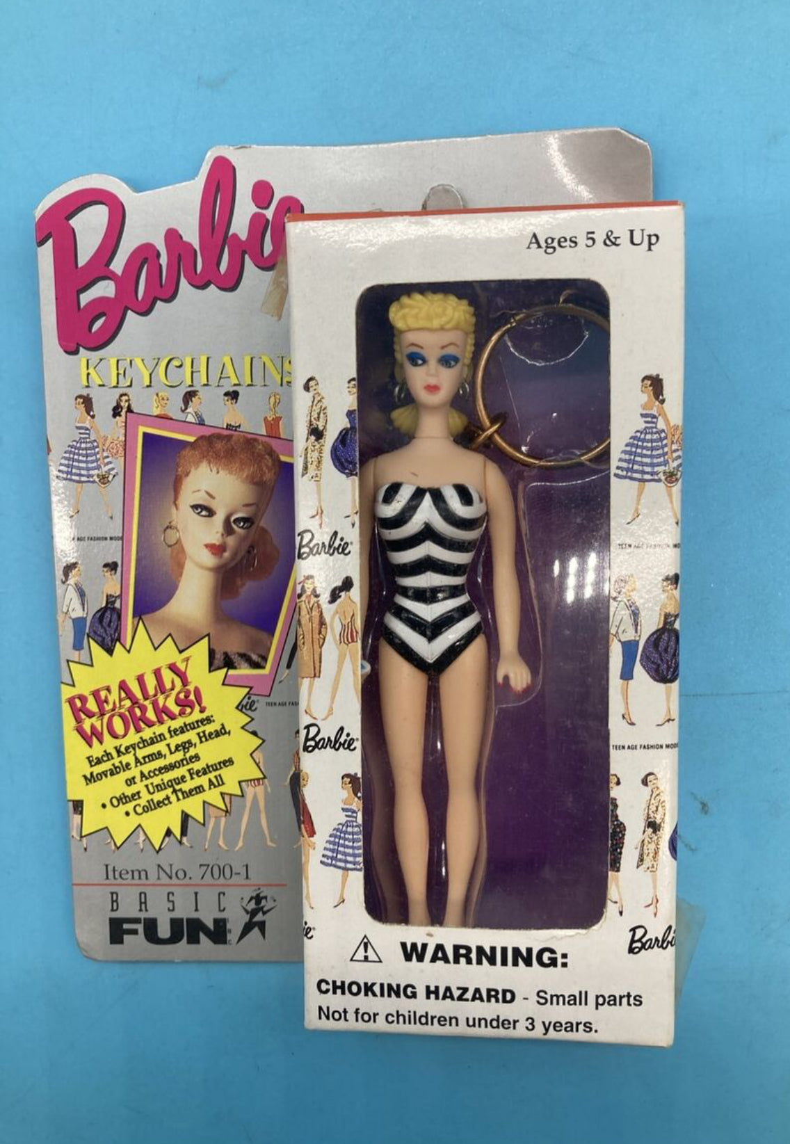 Classic Striped Bathing Suit Barbie Keychain